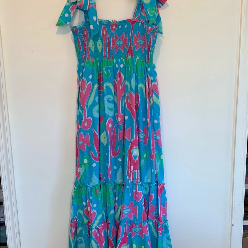 Crown & Ivy Smocked Tiered Maxi Dress Spring Ikat - Picture 5 of 8